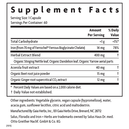 Iron & Herbs Phyto Caps Salus supplement facts