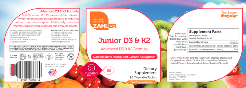 Junior D3 & K2 (Advanced Nutrition by Zahler) Label