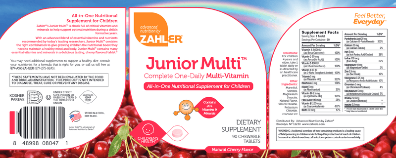 Junior Multi-Vitamin (Advanced Nutrition by Zahler) Label