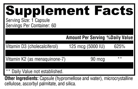 K2-D3 5000 (Xymogen) Supplement Facts