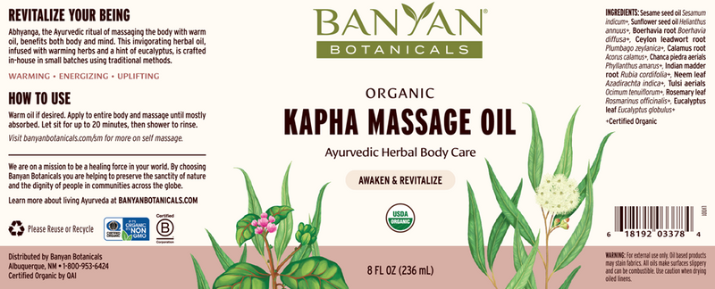 kapha massage oil banyan botanicals label