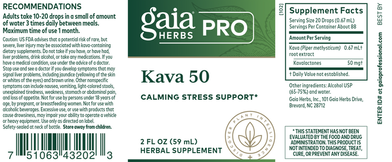 Kava 50 (Gaia Herbs) label