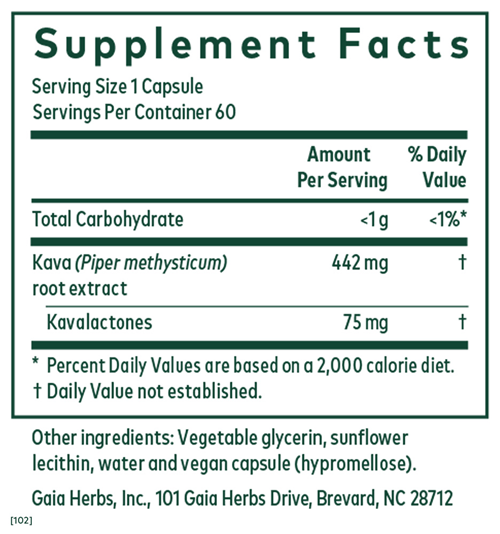 Kava 75 (Gaia Herbs Professional Solutions) supplement facts