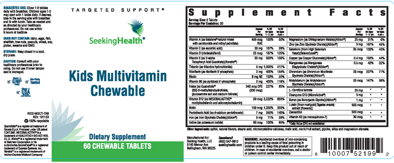 Kid's Multivitamin Chewable Seeking Health label