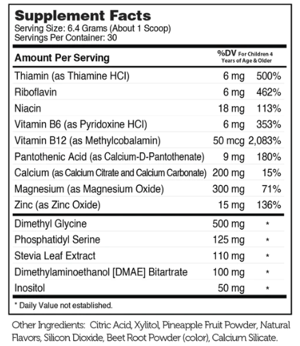 Kids Active Powder (Advanced Nutrition by Zahler) Supplement Facts