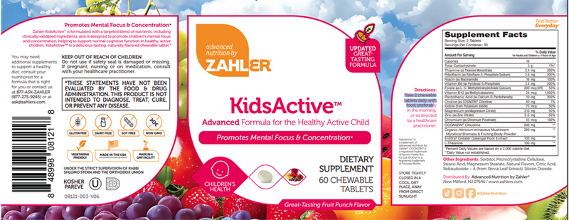 KidsActive (Advanced Nutrition by Zahler) Label