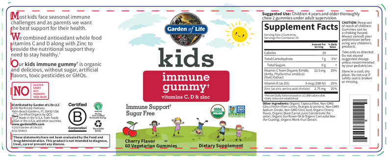 Kids Immune Gummy Cherry (Garden of Life) Label