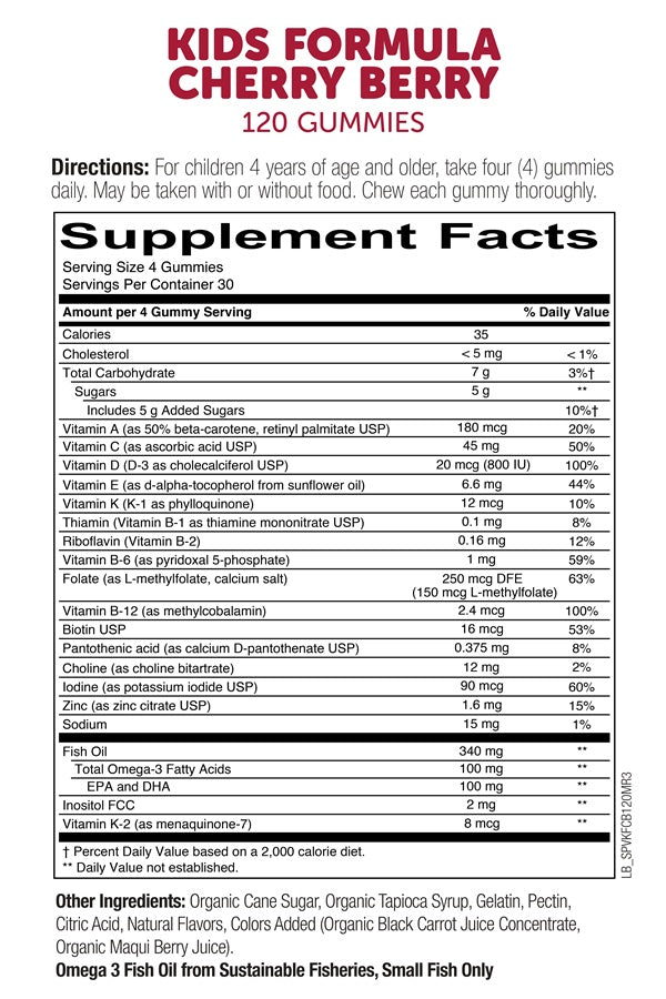 Kids Formula Cherry Berry (SmartyPants Vitamins) Supplement Facts