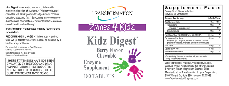 Kidz Digest Chewable (Transformation Enzyme) Label