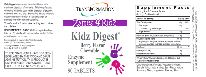 Kidz Digest Chewables (Transformation Enzyme) Label