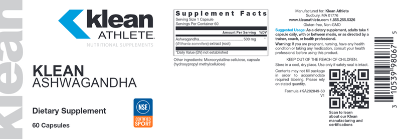 klean ashwagandha klean athlete label