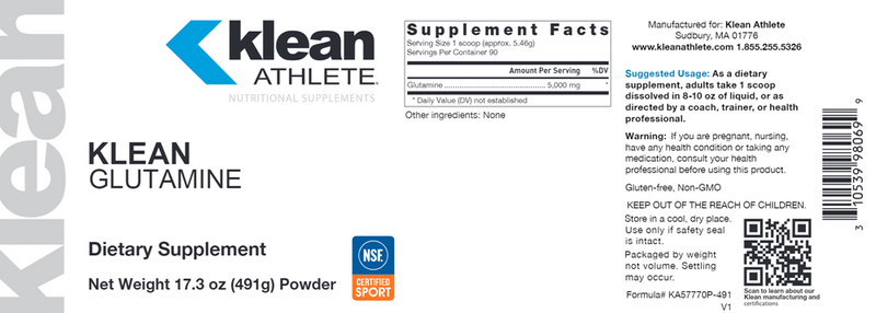 klean glutamine klean athlete label