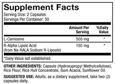 L-Carnosine & R-ALA (Dr. Mercola) supplement facts