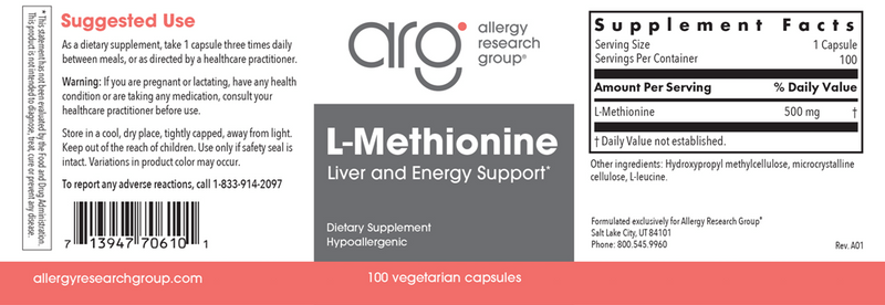 l-methionine 500 mg allergy research group label