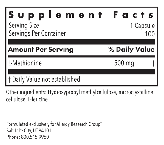 l-methionine 500 mg allergy research group supplement facts