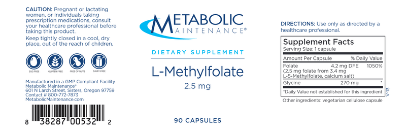 L-Methylfolate 2.5 mg (Metabolic Maintenance) label