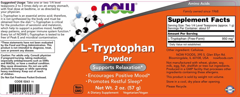 L-Tryptophan Powder (NOW) Label