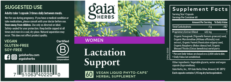 Lactation Support Gaia Herbs Label