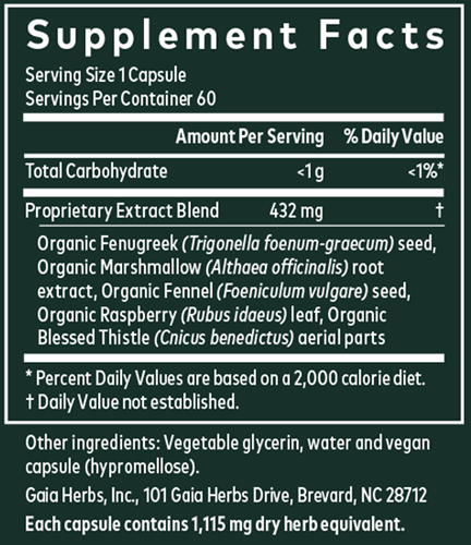 Lactation Support Gaia Herbs Supplement Facts