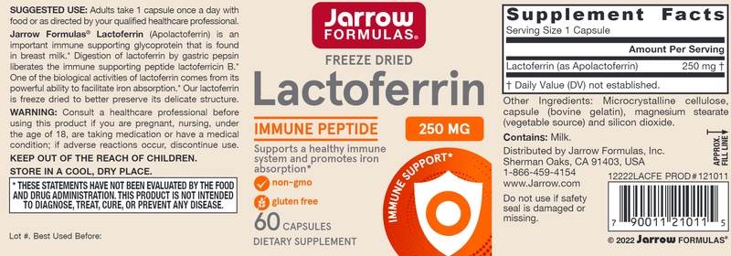 Lactoferrin Freeze-Dried Jarrow Formulas label