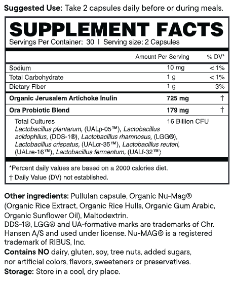 Lady Bugs: Women's Probiotic & Prebiotic Capsules (Ora Organic) supplement facts