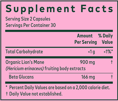 Lion's Mane Mushroom 60 Caps (Gaia Herbs Professional Solutions) Supplement Facts