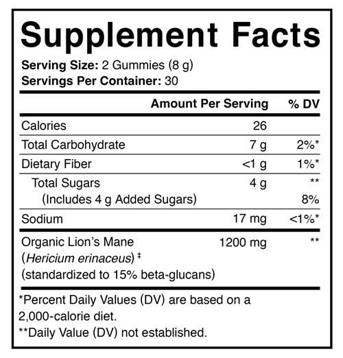 lion's mane focus support gummy charlotte's web supplement facts