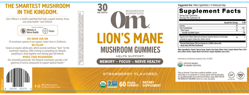 Lion's Mane Mushroom Gummies (Om Mushrooms) Label