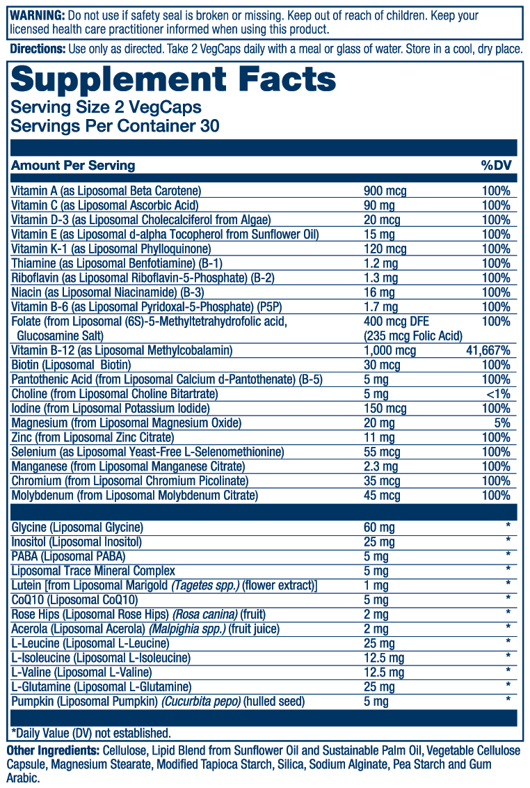 Liposomal Men's MultiVitamin Solaray supplement facts