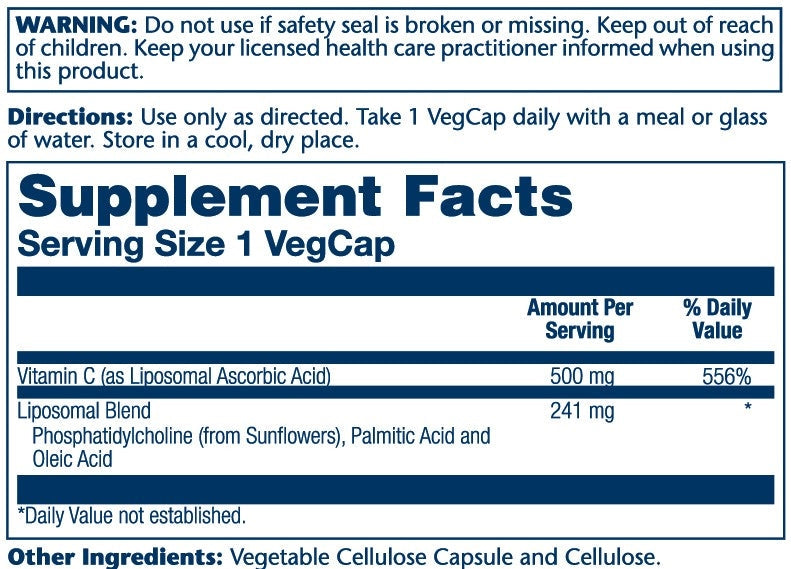 Liposomal Vitamin C 500 mg Solaray supplement facts