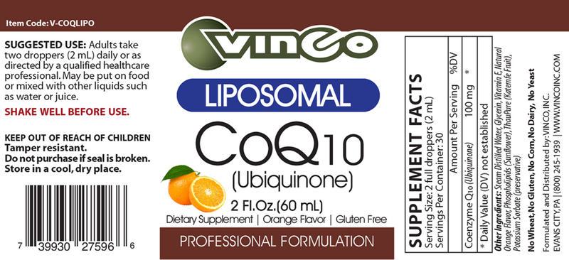 Liposomal CoQ10 Vinco label