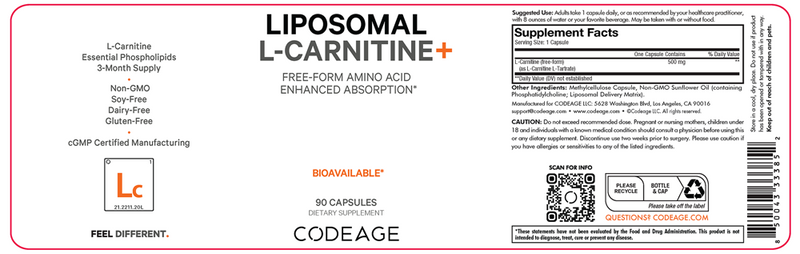 liposomal l-carnitine+ codeage label