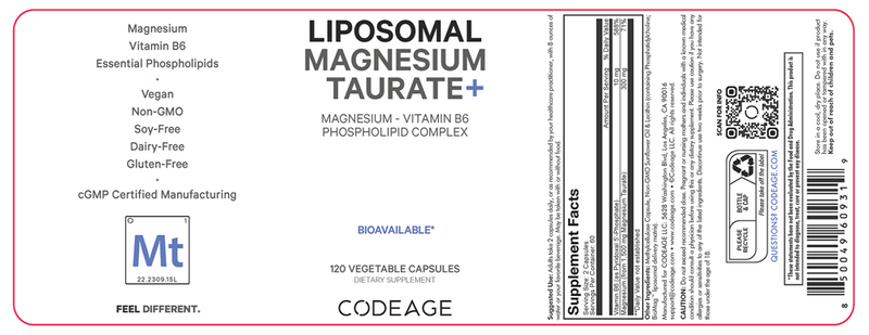 liposomal magnesium taurate+ codeage label