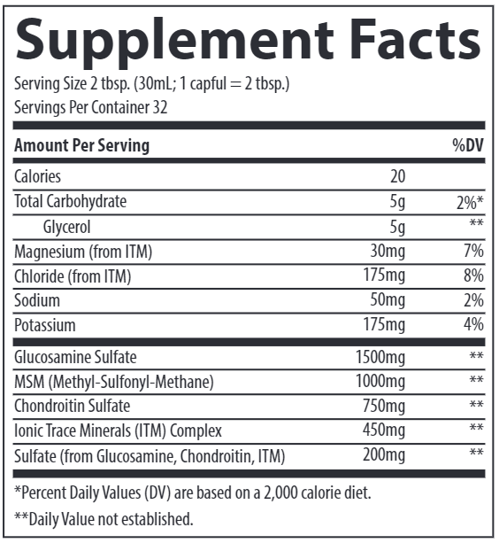 liquid glucosamine chondroitin msm (trace minerals research) supplement facts