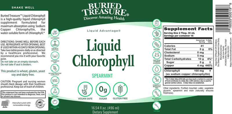 Liquid Chlorophyll Spearmint (Buried Treasure) Label