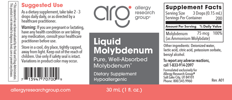 liquid molybdenum allergy research group label