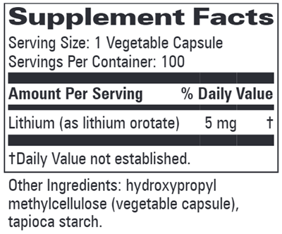 Lithium Orotate (Progressive Labs) Supplement Facts