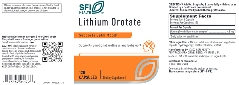 lithium orotate sfi health label