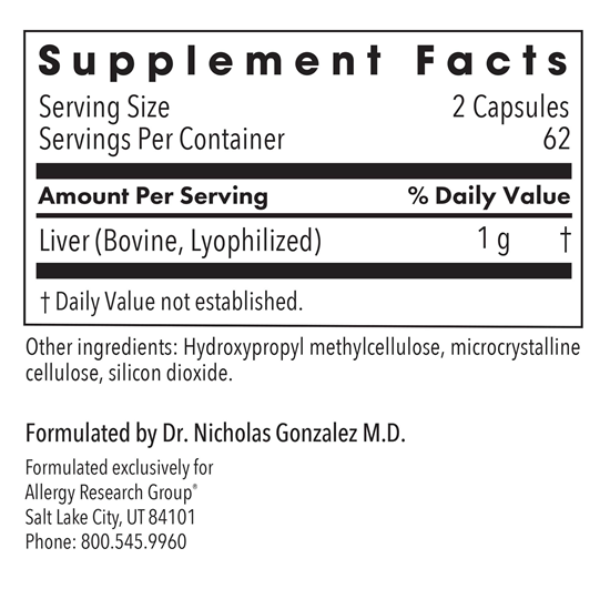 liver beef allergy research group supplement facts