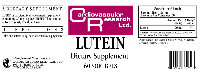 Lutein 20 mg (Ecological Formulas) Label