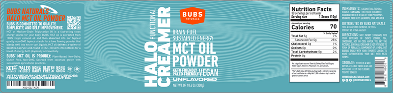 MCT Oil Powder (Bubs Naturals) Label