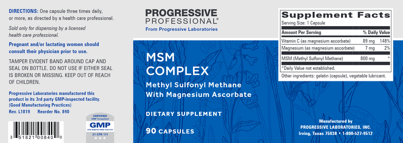 MSM Complex (Progressive Labs) 90ct Label