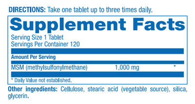 MSM Anabolic Laboratories supplement facts