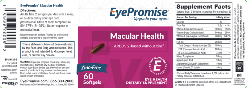 Macular Health AREDS 2 EyePromise Label
