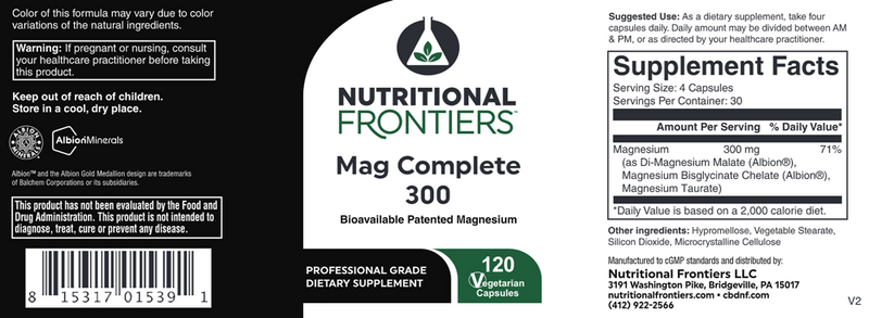 Mag Complete 300 Nutritional Frontiers Label