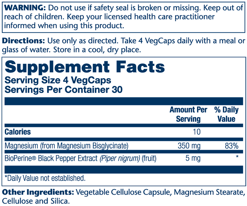 Magnesium Glycinate 350 mg 120ct Solaray supplement facts