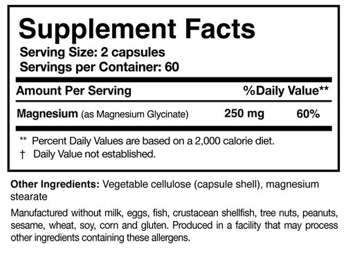 Magnesium Glycinate Researched Nutritionals supplement facts