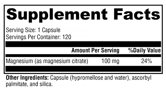 Magnesium Citrate (Xymogen) Supplement Facts