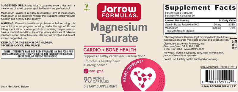 Magnesium Taurate (Jarrow Formulas) Label