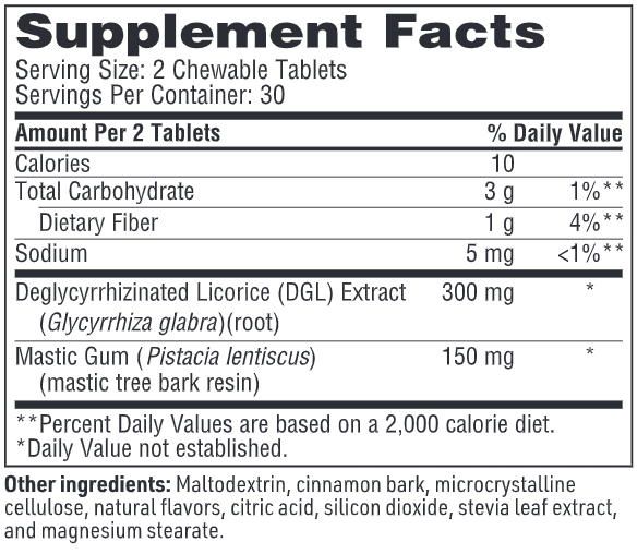 mastic gum dgl sfi health supplement facts